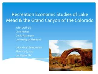 Recreation Economic Studies of Lake Mead &amp; the Grand Canyon of the Colorado