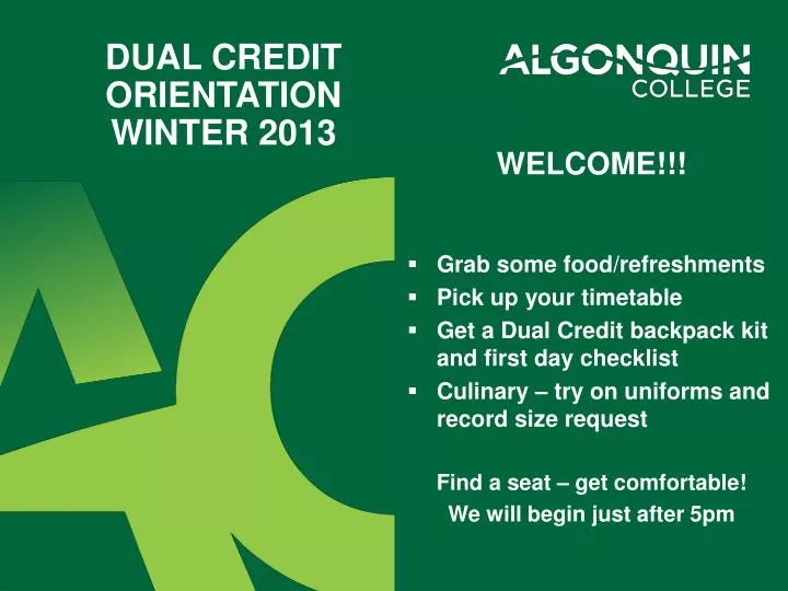 dual credit orientation winter 2013