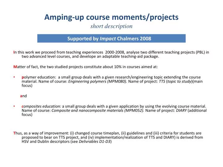 amping up course moments projects short description
