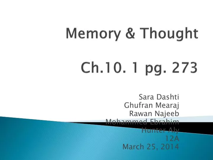 memory thought ch 10 1 pg 273