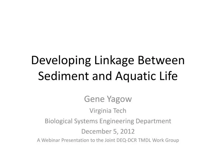 developing linkage between sediment and aquatic life