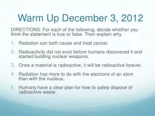 Warm Up December 3, 2012