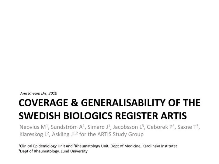 coverage generalisability of the swedish biologics register artis