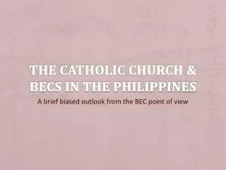 The Catholic Church &amp; BECs in the Philippines