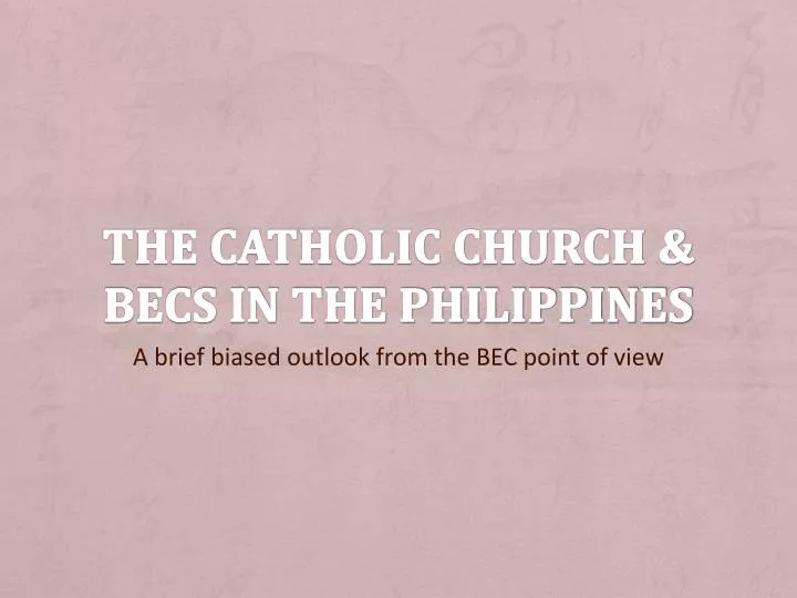 the catholic church becs in the philippines