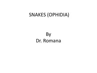 SNAKES (OPHIDIA) By Dr. Romana