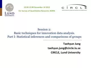 Taehyun Jung taehyun.jung@circle.lu.se CIRCLE, Lund University