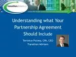 Essential Elements of Partnership Agreements: Compensation, Governance, Transition Plans - slide 1