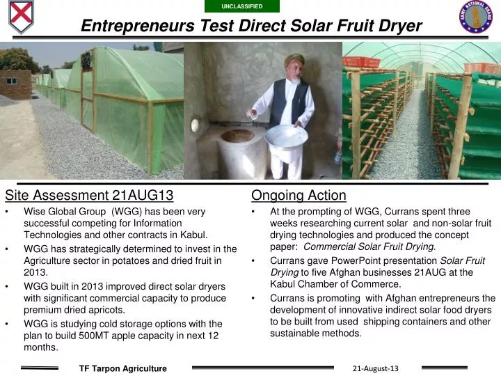 entrepreneurs test direct solar fruit dryer