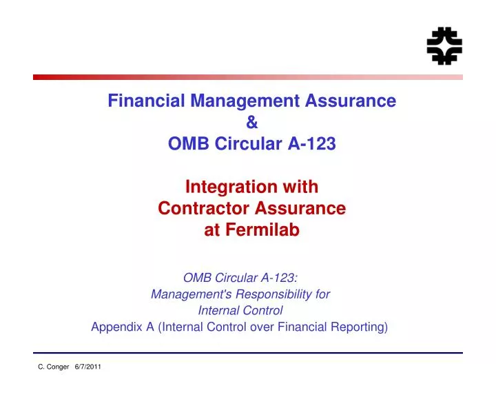 financial management assurance omb circular a 123 integration with contractor assurance at fermilab