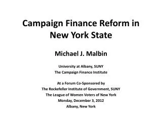 Campaign Finance Reform in New York State