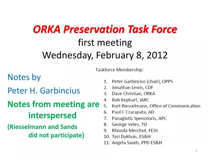 orka preservation task force first meeting wednesday february 8 2012