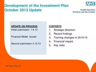 Development of the Investment Plan October 2013 Update