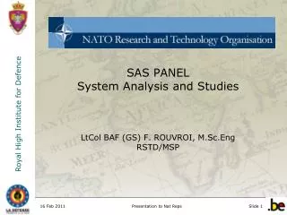 SAS PANEL System Analysis and Studies LtCol BAF (GS) F. ROUVROI, M.Sc.Eng RSTD/MSP