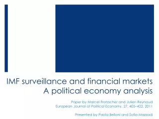 IMF surveillance and financial markets A political economy analysis