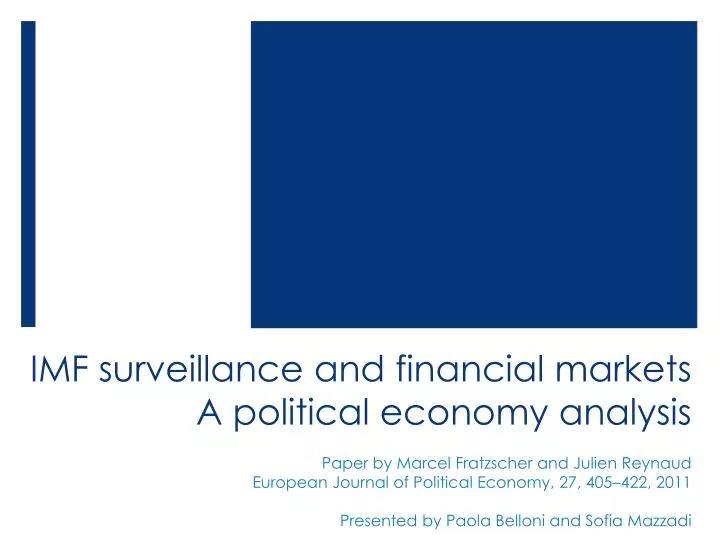 imf surveillance and financial markets a political economy analysis