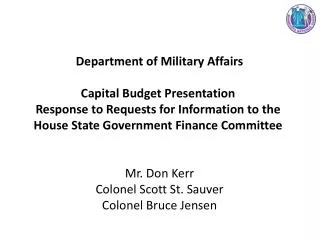Department of Military Affairs Capital Budget Presentation