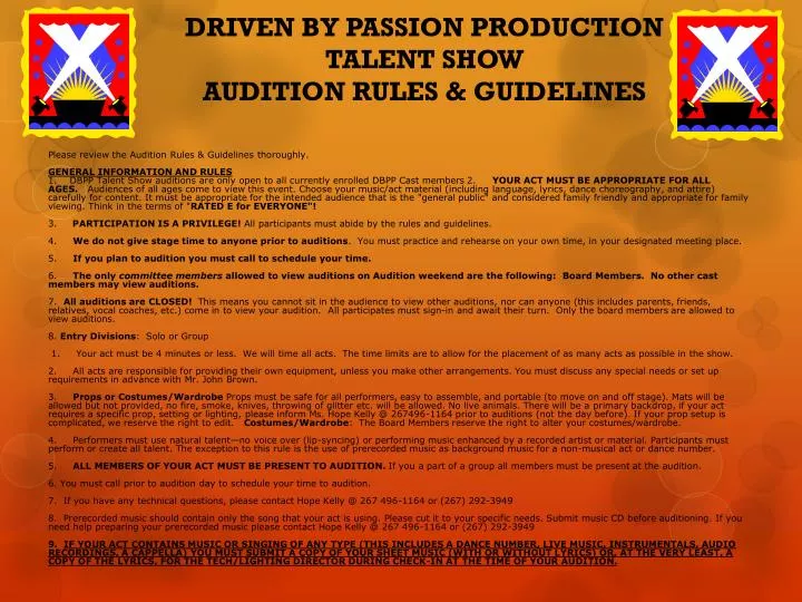 driven by passion production talent show audition rules guidelines