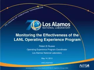 Monitoring the Effectiveness of the LANL Operating Experience Program