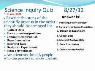 Science Inquiry Quiz 8/27/12