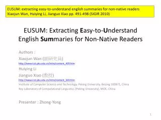 EUSUM: Extracting E asy-to- U nderstand English Sum maries for Non-Native Readers