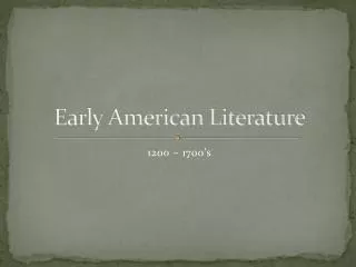 Early American Literature