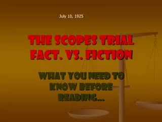 The Scopes Trial Fact. Vs. Fiction