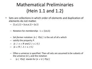 Mathematical Preliminaries (Hein 1.1 and 1.2)