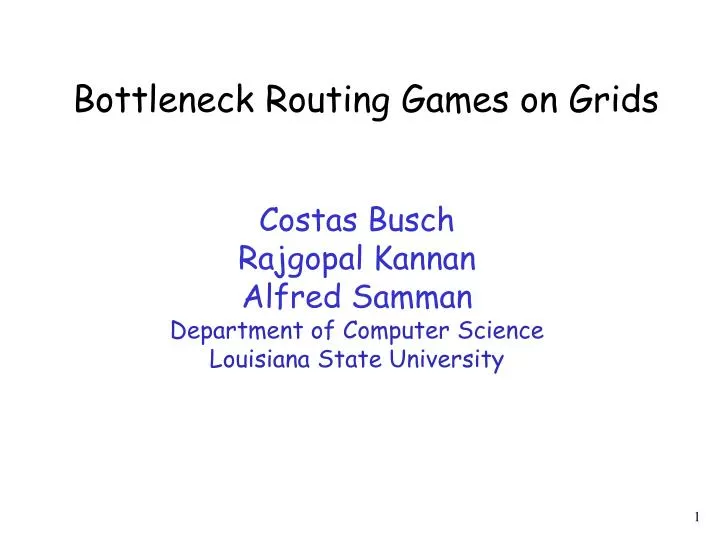 bottleneck routing games on grids