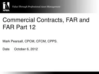 Commercial Contracts, FAR and FAR Part 12