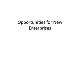 Opportunities for New Enterprises