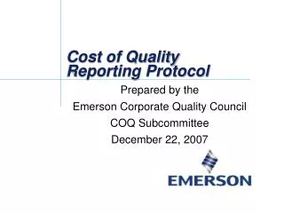 Cost of Quality Reporting Protocol