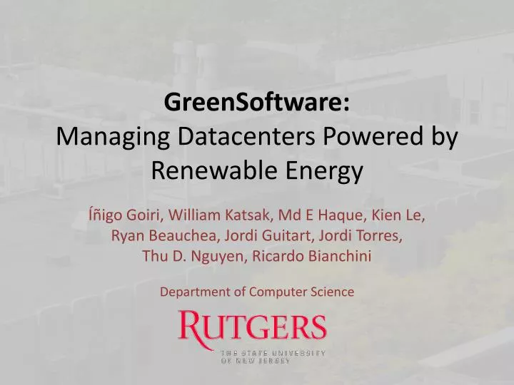greensoftware managing datacenters powered by renewable energy