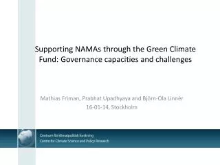 Supporting NAMAs through the Green Climate Fund: Governance capacities and challenges