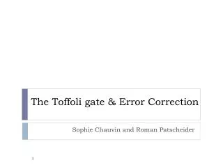 The Toffoli gate &amp; Error Correction
