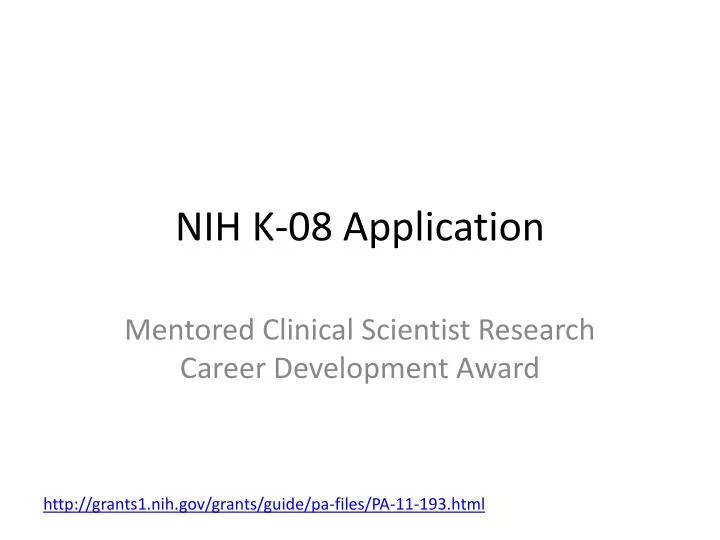 nih k 08 application