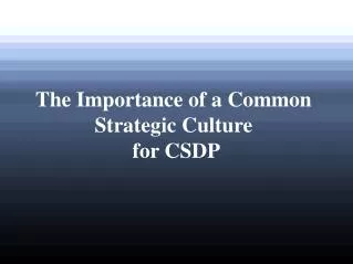 The Importance of a Common Strategic Culture for CSDP
