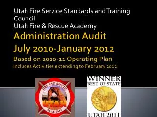 Utah Fire Service Standards and Training Council Utah Fire &amp; Rescue Academy