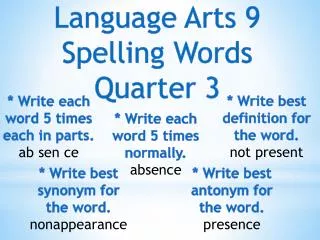 Language Arts 9 Spelling Words Quarter 3
