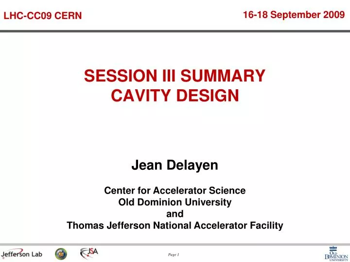 session iii summary cavity design