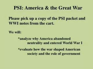 PSI: America &amp; the Great War