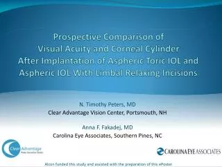 N. Timothy Peters, MD Clear Advantage Vision Center, Portsmouth, NH Anna F. Fakadej, MD