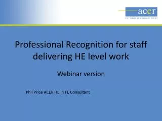 Professional Recognition for staff delivering HE level work