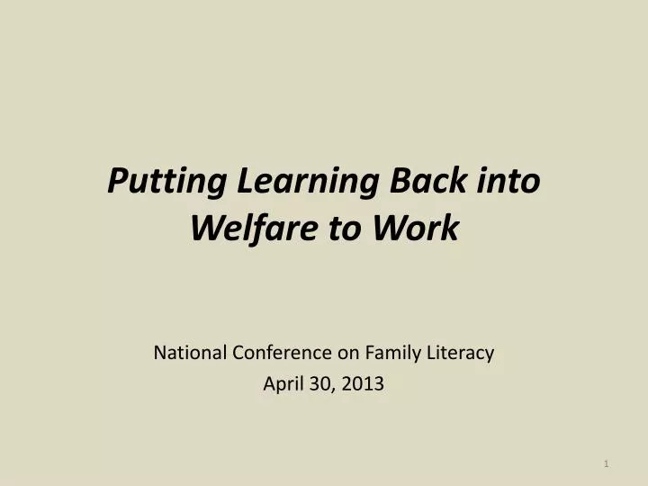 putting learning back into welfare to work