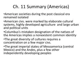Ch. 11 Summary (Americas)