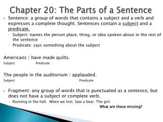 chapter 20 the parts of a sentence