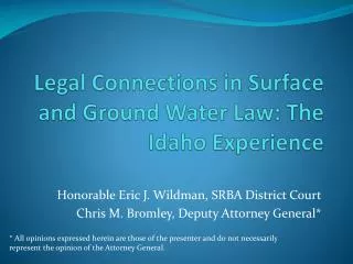 Legal Connections in Surface and Ground Water Law: The Idaho Experience