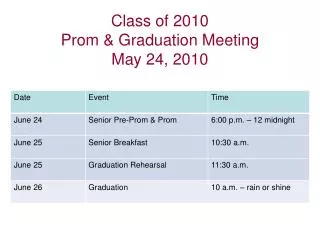 Class of 2010 Prom &amp; Graduation Meeting May 24, 2010
