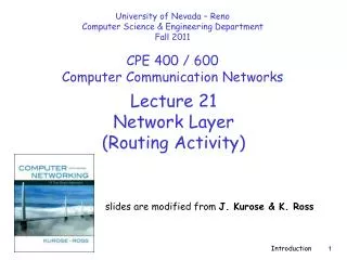 Lecture 21 Network Layer (Routing Activity)