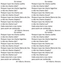 Os nomes Porque é que me chamo coelho e não me chamo João? Porque é que me chamo lagartixa